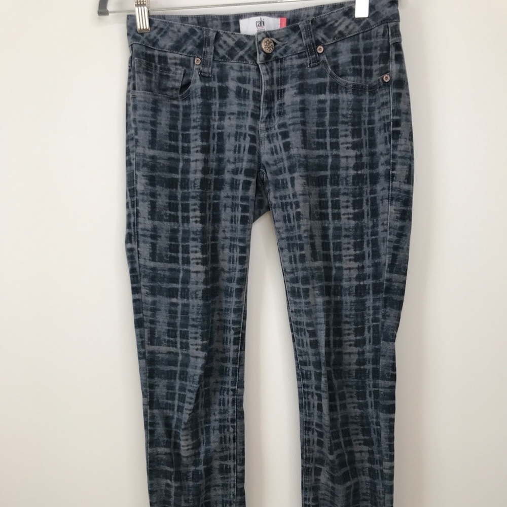 Cabi #3047 Grid Skinny Jeans 2 Blue Plaid Low Rise